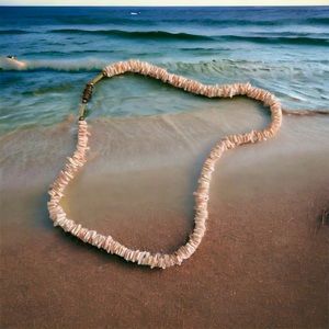 Vintage Pink & White Pooka Real Shell Choker Collar Necklace